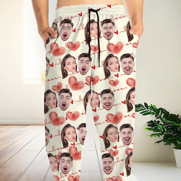 👩🏻‍❤️‍💋‍👨🏻Free Personalization👩🏻‍❤️‍💋‍👨🏻Custom Couple Photo With Heart Pattern Sweatpants