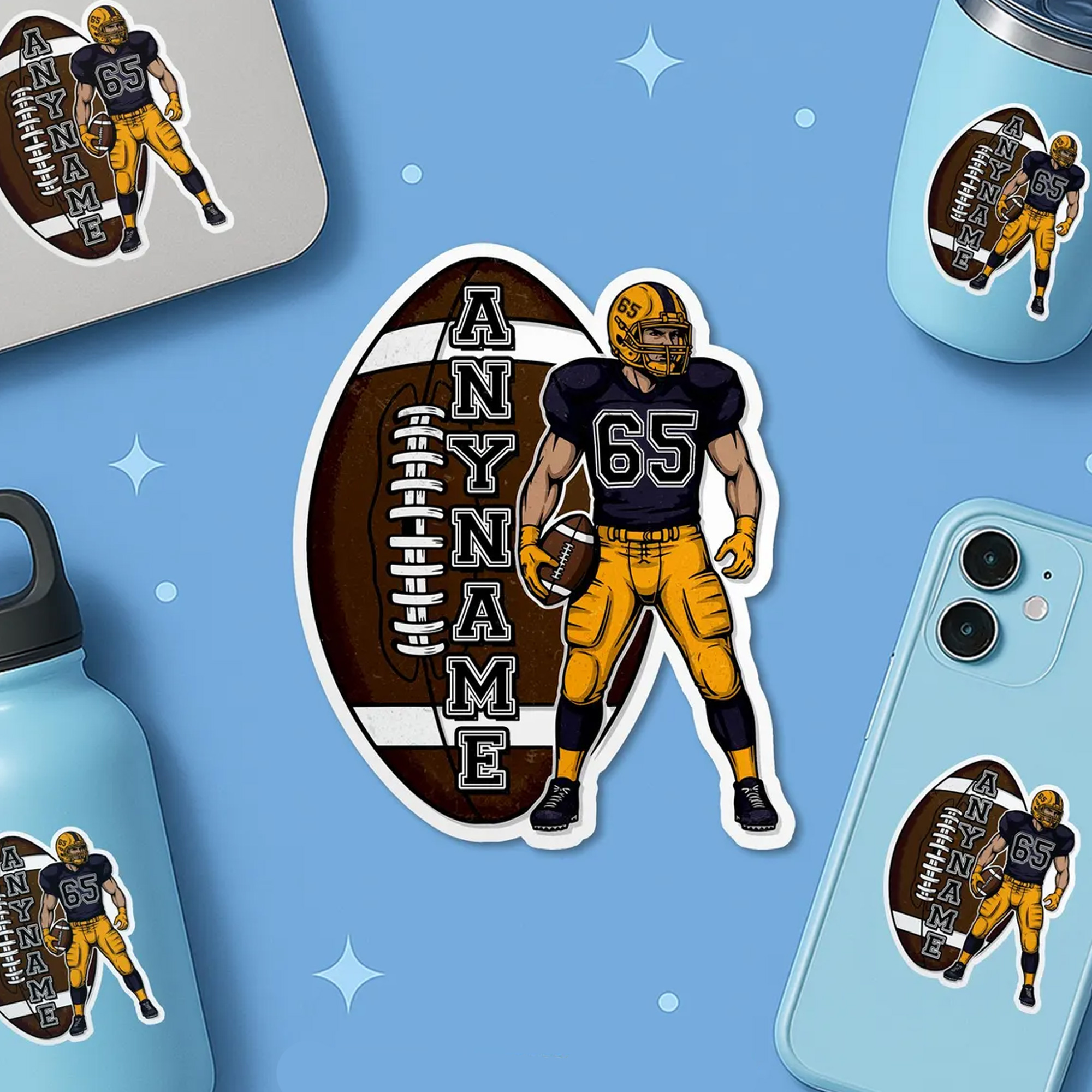 Personalized Football Player Name & Number Sticker, Personalized Sports Waterproof Vinyl Decal, Birthday Gift for Football Players/Teammates/Coaches