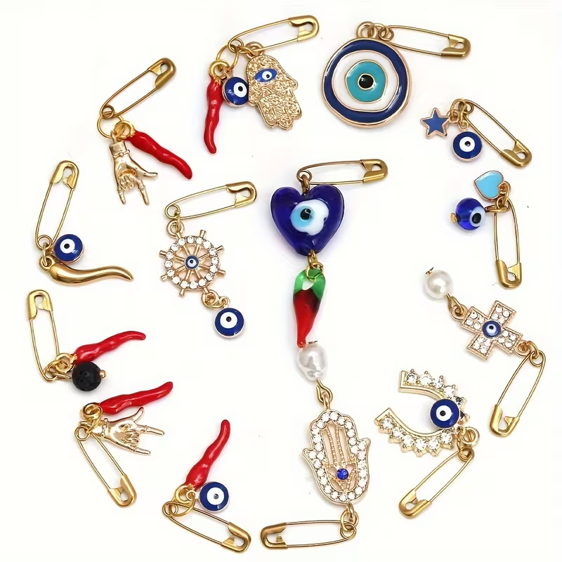 2/3pcs Pepper Shape Brooch Pin Alloy Fatima Hand Blue Eye Charm Brooch for Women Men Fashion Jewelry