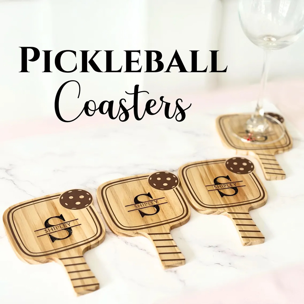 Personalized Engraved Name Pickleball Coaster Set, Wooden Insulated Coasters, Kitchen Supplies, Housewarming Gift for Pickleball Lovers/Players/Women