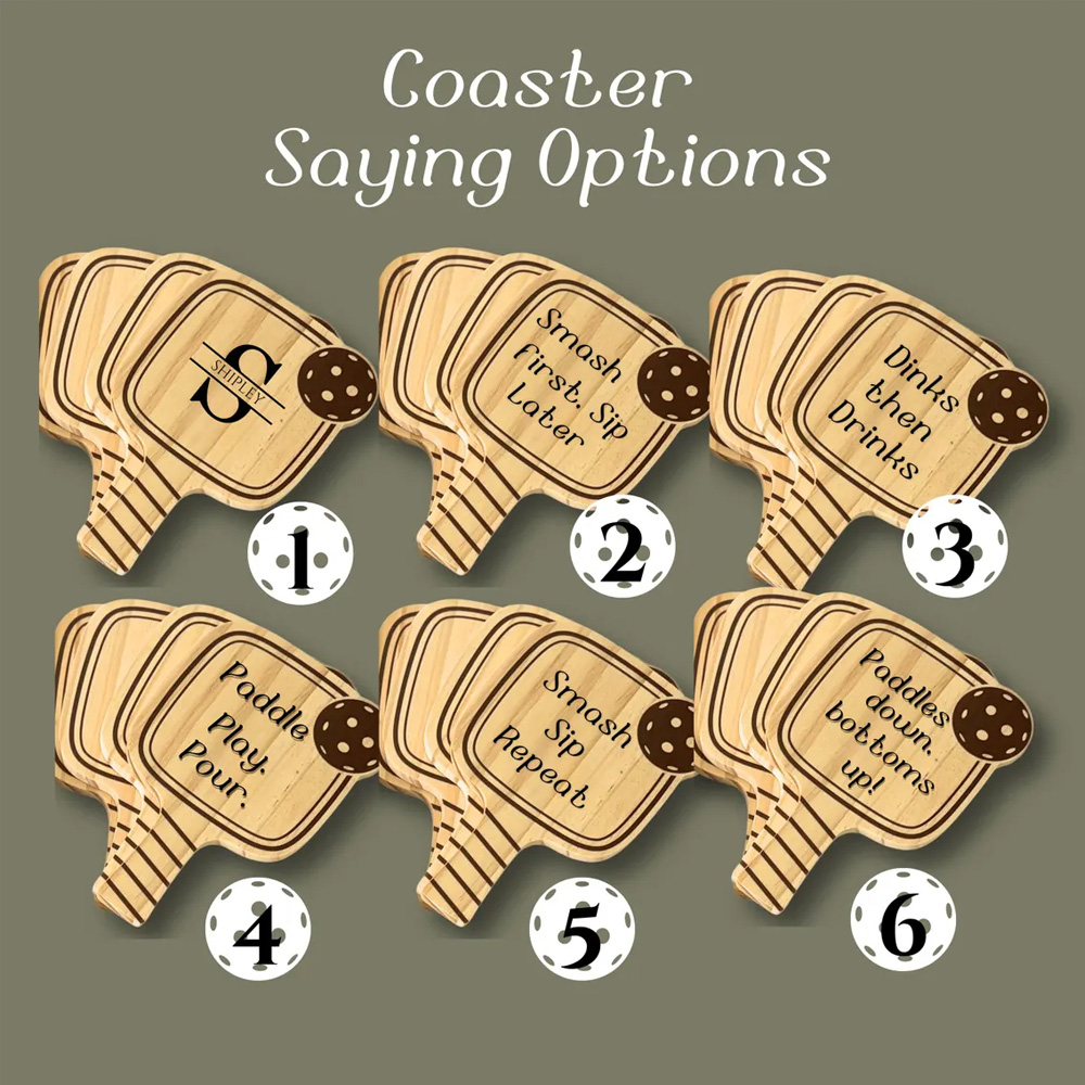 Personalized Engraved Name Pickleball Coaster Set, Wooden Insulated Coasters, Kitchen Supplies, Housewarming Gift for Pickleball Lovers/Players/Women