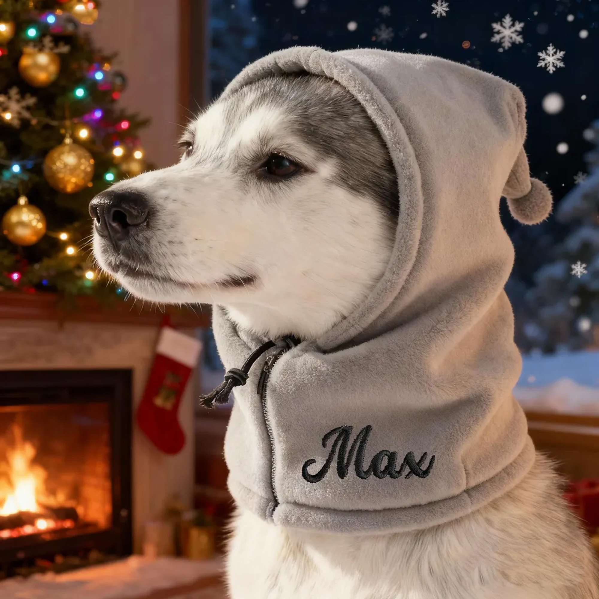 Personalized Embroidered Name Furry Dog Hat, Cozy Pet Cap with Drawstring, Pet Clothing for Cold Weather, Outdoor Accessory, Gift for Dog Mom/Owners