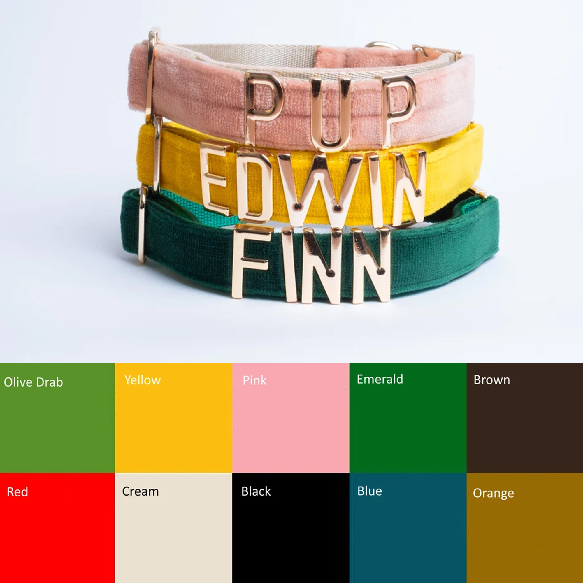 Personalized Velvet Dog Collar with Name, Colorful Adjustable Puppy Gold Metal Letters Collar, Pet Accessory, Birthday Gift for Dog Mom/Pet Owners
