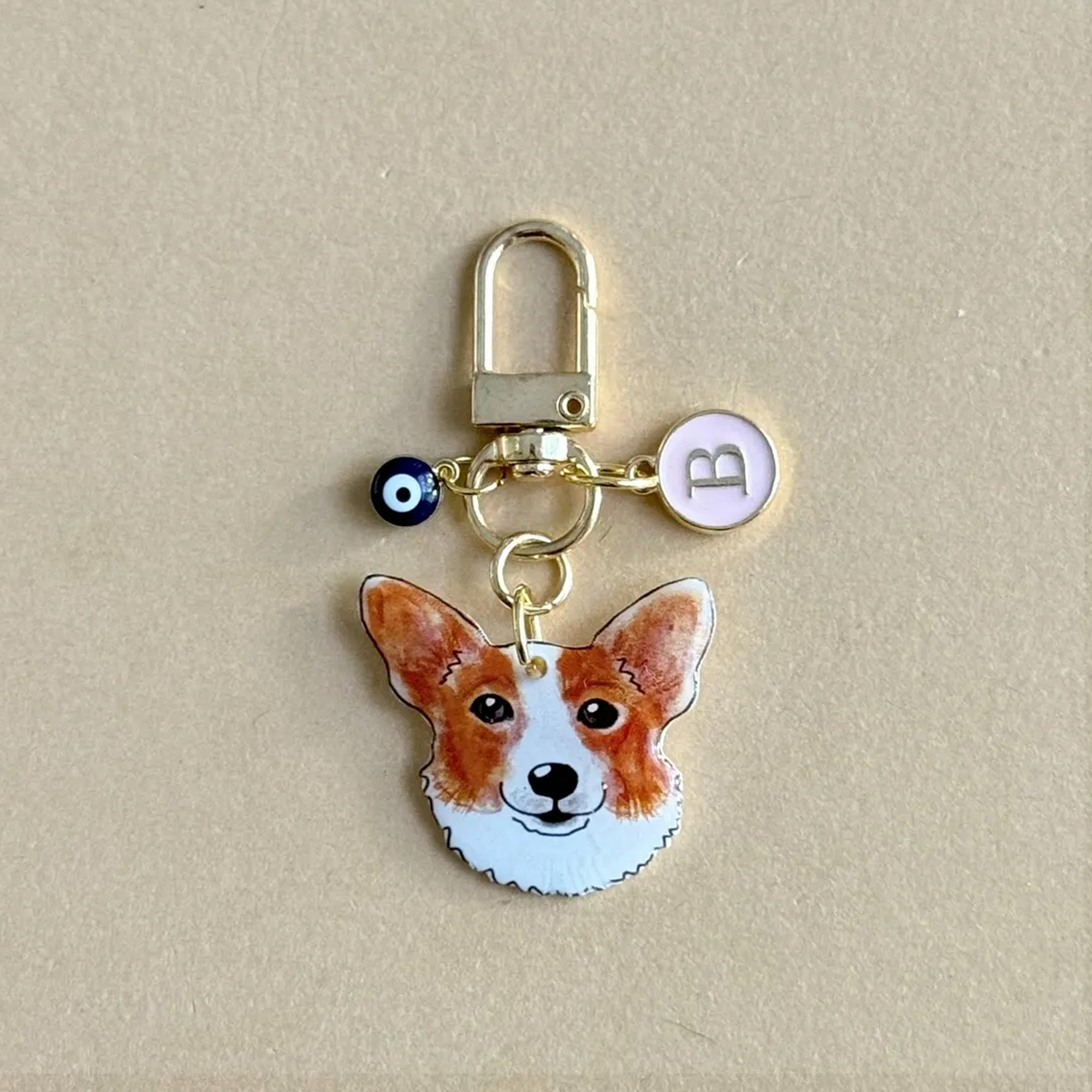 Personalized Pet Portrait Illustration Keychain with Initial Charm, Custom Dog/Cat Photo Bag Charm, Birthday/Anniversary Gift for Pet Lovers/Owners
