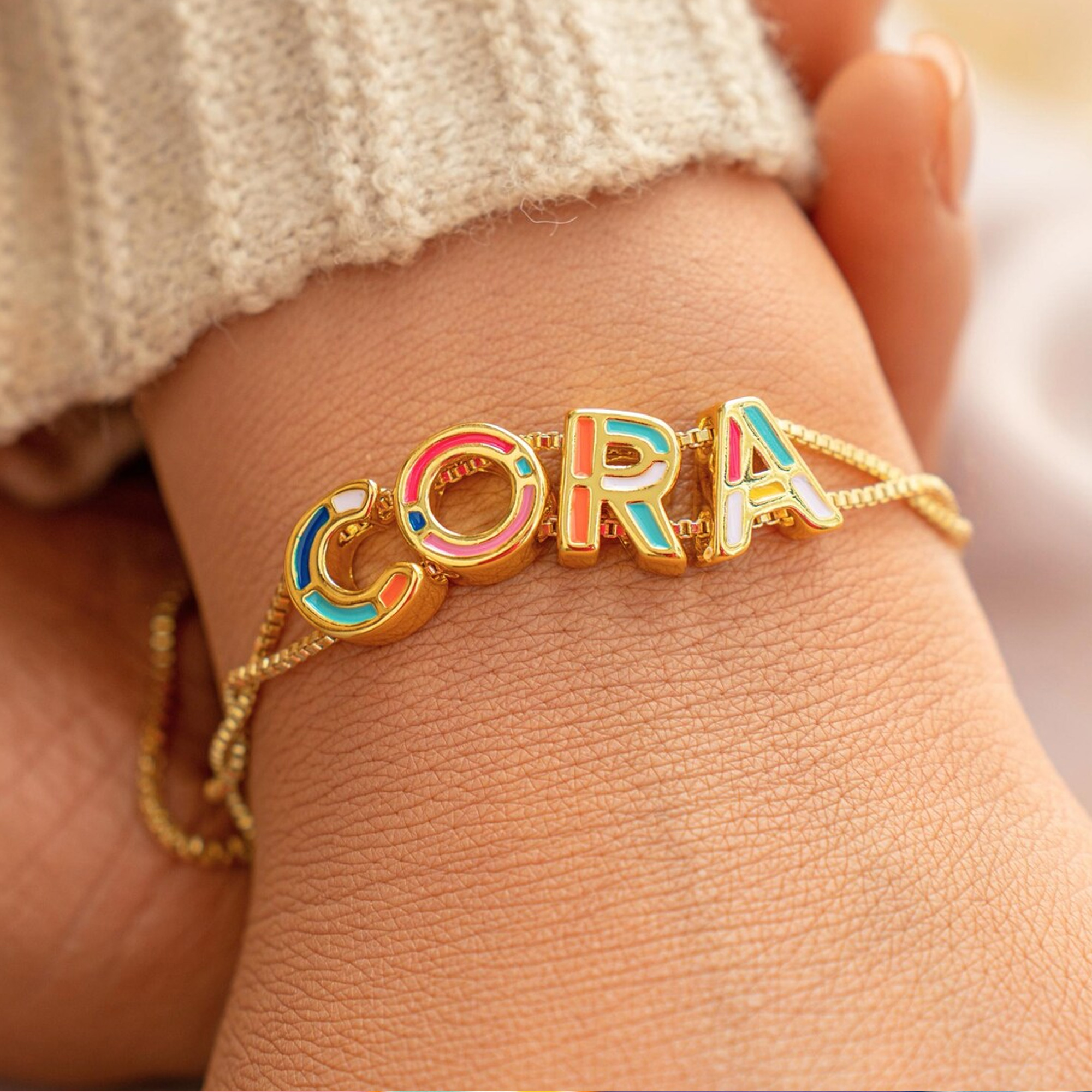 Custom Colorful Name Bracelet,18K Gold Letters Minimalist Bracelet, Women's Jewelry, Valentine's Day/Birthday/Mother's Day Gift for Mom/Girlfriend/Her