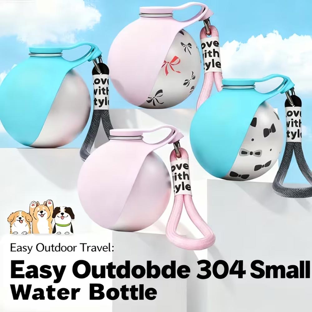 🎁 304 Stainless Steel Pet Water Bottle with Leak-Proof Travel Cup & Collapsible Bowl - 9.64oz Large Capacity, Spill-Proof Lid, Durable & Portable Design for Dogs & Cats