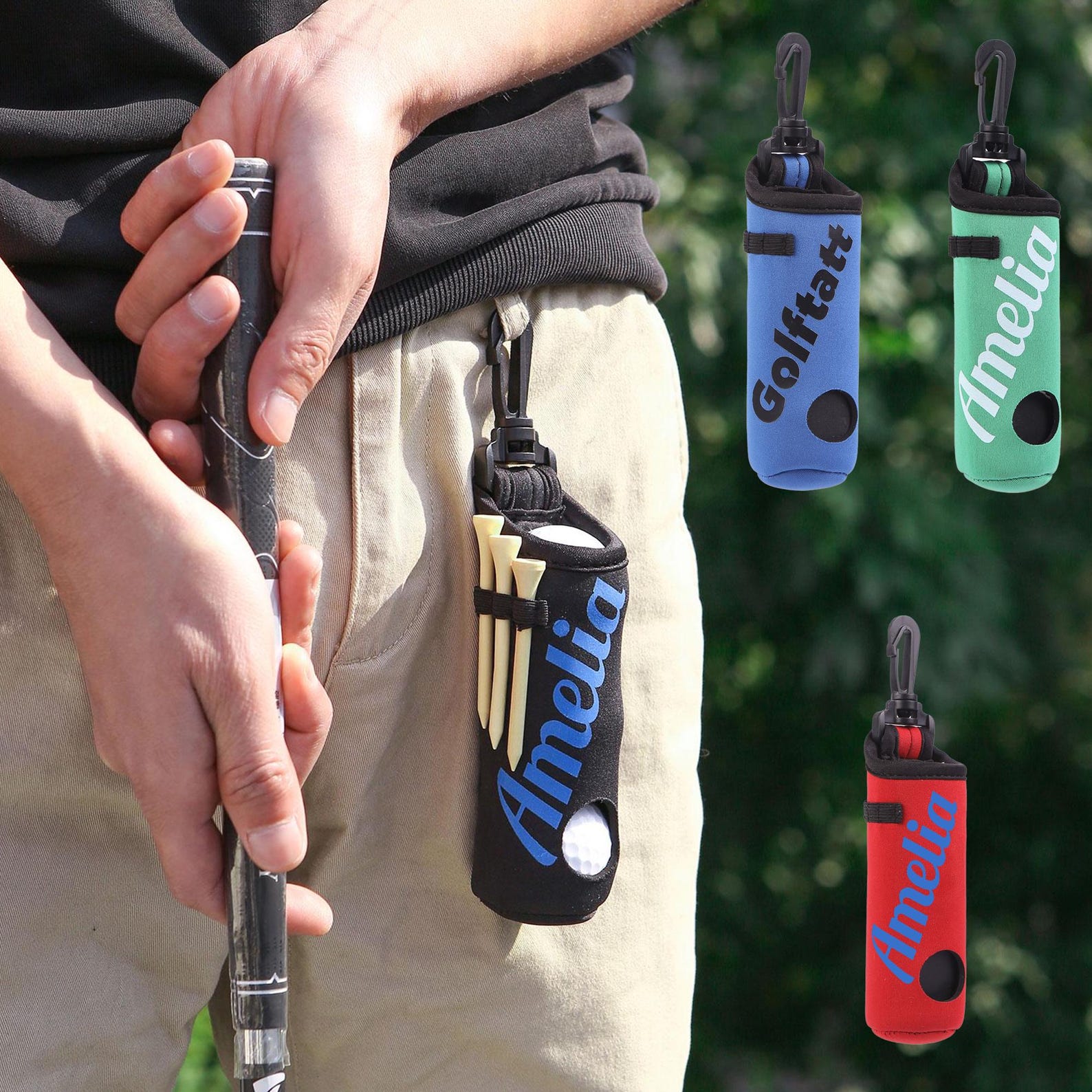 Personalized Name Golf Ball Bag, Golf Tee & Ball Holder with Hanging Clip, Golf Accessory, Birthday/Groomsmen Gift for Golf Lovers/Husband/Boyfriends