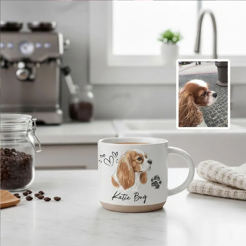 Personalized Pet Photo Watercolor Pottery Mug with Name, Cat/Dog Portrait Hot Cocoa Coffee Mug, Birthday/Anniversary Gift for Family/Pet Lovers/Owners
