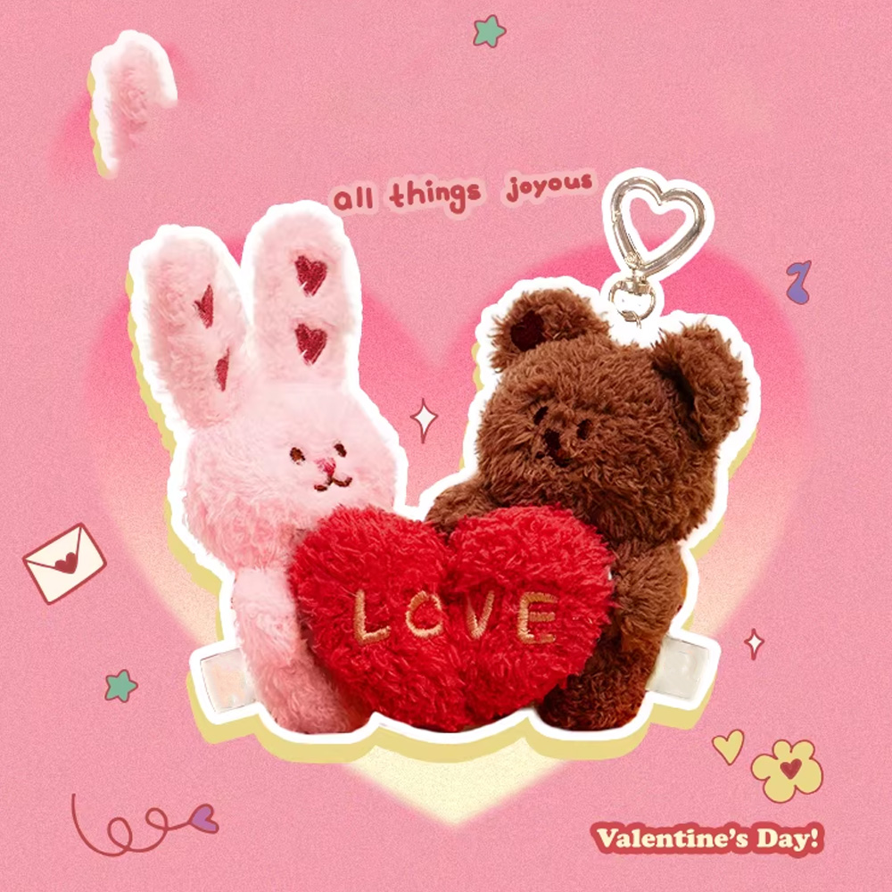 Personalized Letter Bunny & Bear Magnetic Plush Keychain, Fuzzy Love Heart Charm, Backpack Bag Accessories, Valentine's Day Gift for Her/Him/Couple