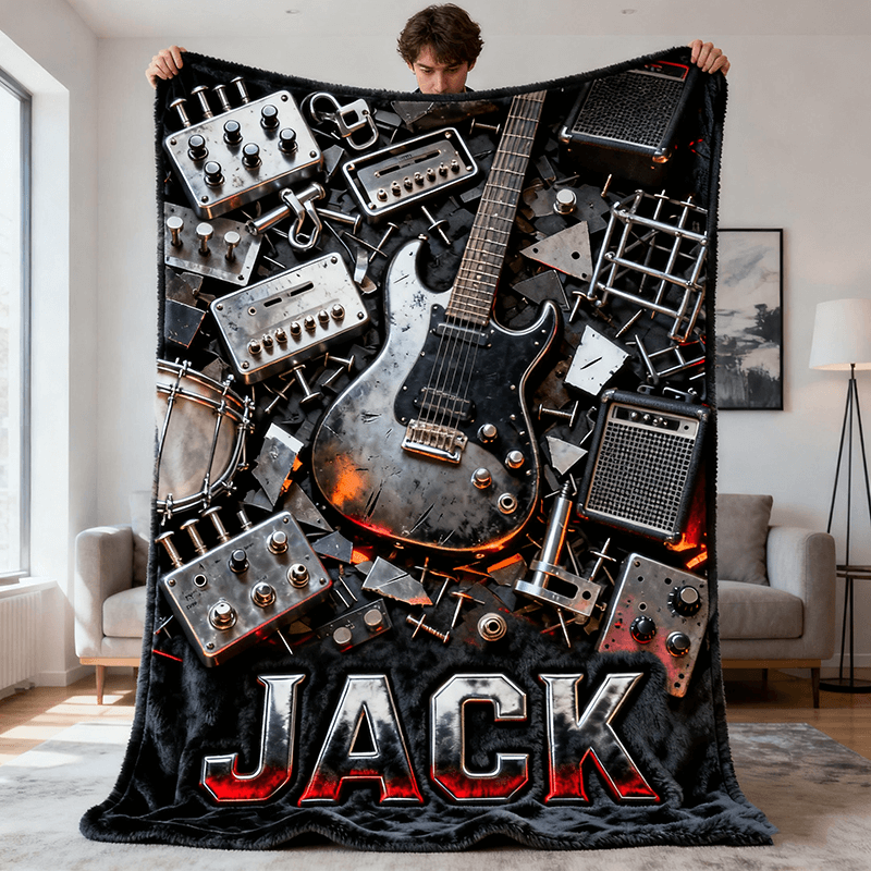 Personalized Electric Guitar Blanket Music-themed Gift for Music Lover