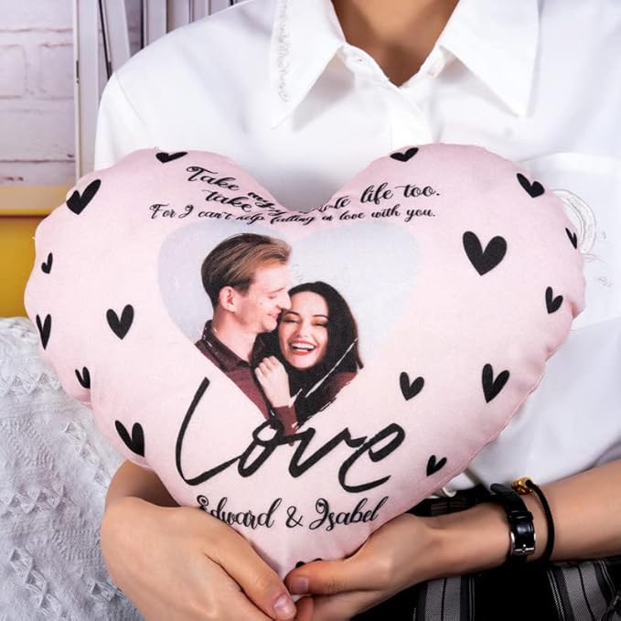 Custom Valentines Heart Shaped Pillow Covers for Boyfriend/Girlfriend, Personalized Photo Valentines Throw Pillow Cases, Customized Anniversary Birthday Gift