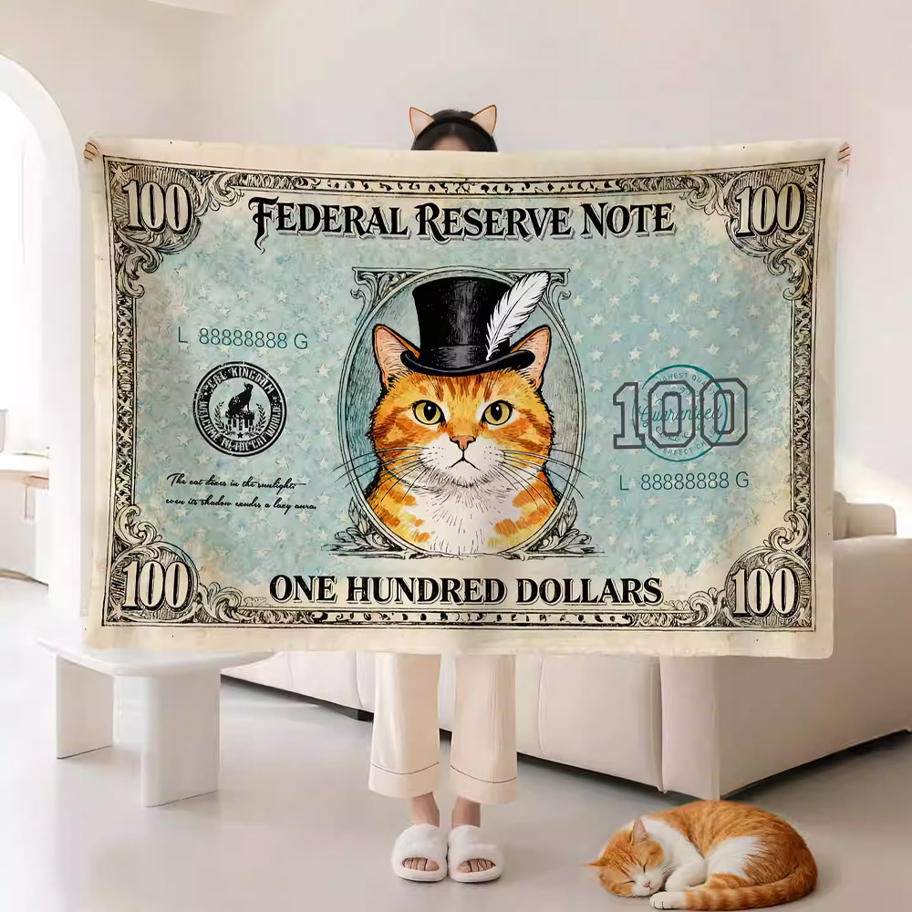 Custom Pet Portrait Plush Dollar Bill Blanket, Cat/Dog Flannel Throw for Bed Couch, Nap Shawl, Sofa Cover, Housewarming Gift for Pet Owners/Lovers/Her