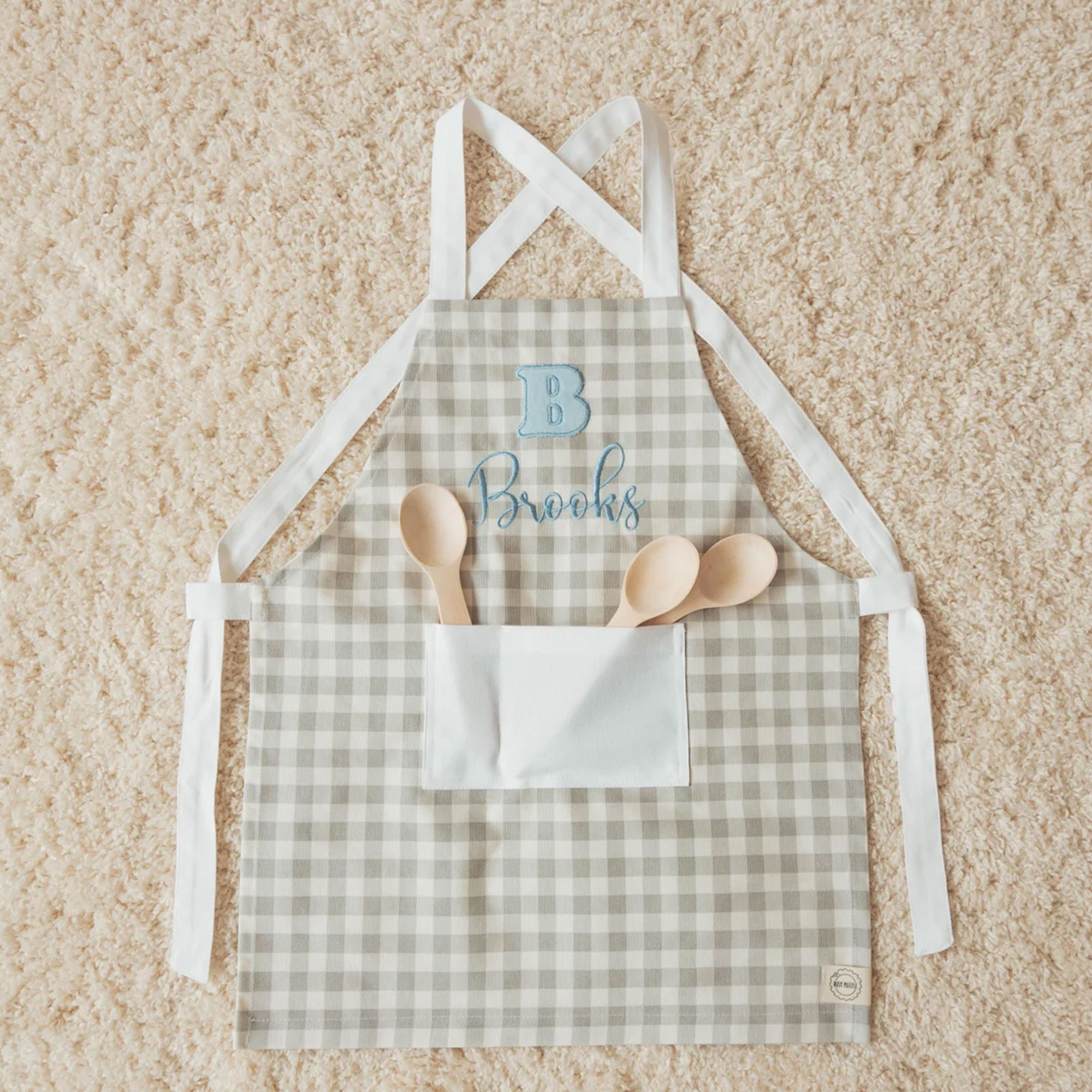 Personalized Embroidered Name Checkered Apron, Kids/Adult Baking Smock Apron with Pocket, Kitchen Supply, Easter/Birthday Gift for Kids/Family/Hostess