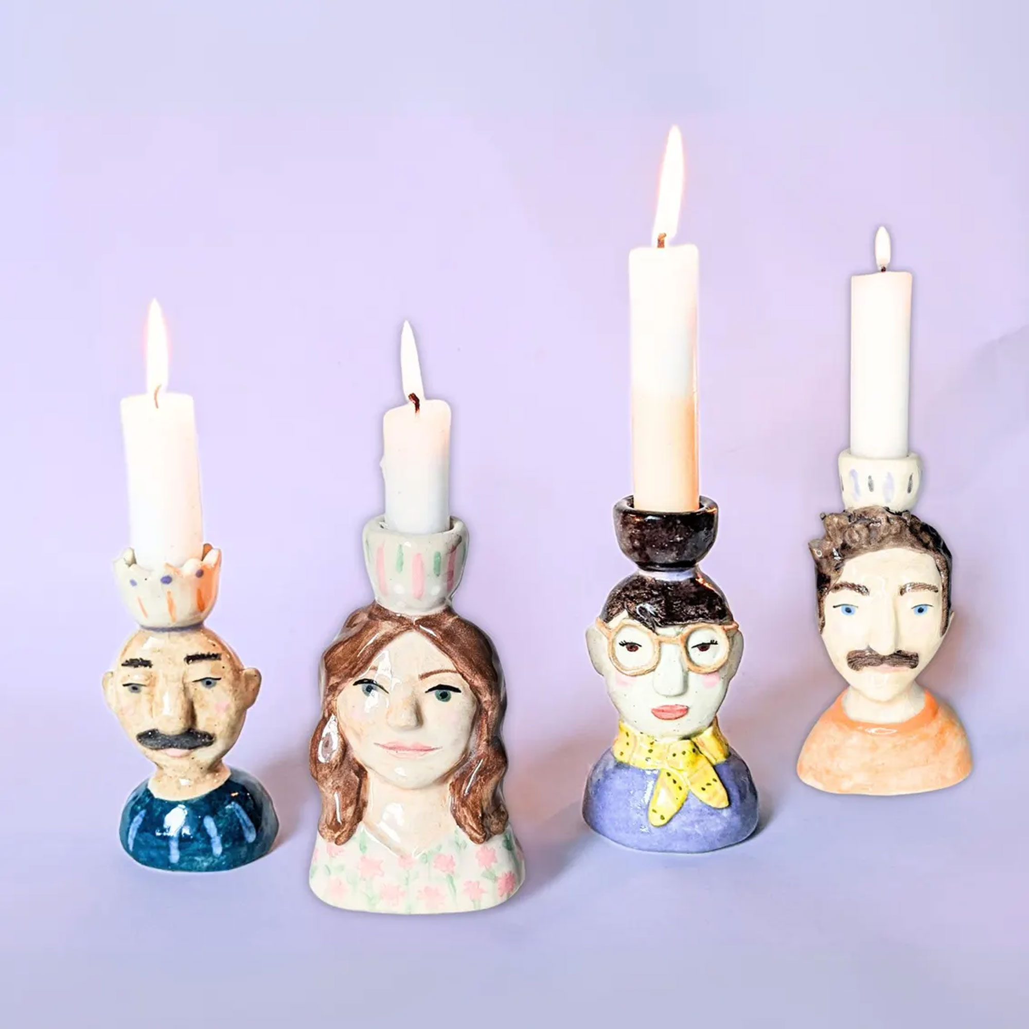 Custom Portrait Candle Holder, Ceramic Candle Holder with People/Pet Figurine, Home Decor, Valentine's Day/Birthday Gift for Couple/Family/Pet Lovers