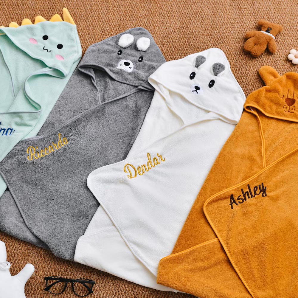 Personalized Embroidered Name Animal Hooded Baby Towel, Soft & Absorbent Bath Towel, Baby Shower Favor, Easter/Birthday Gift for Newborns/Toddlers