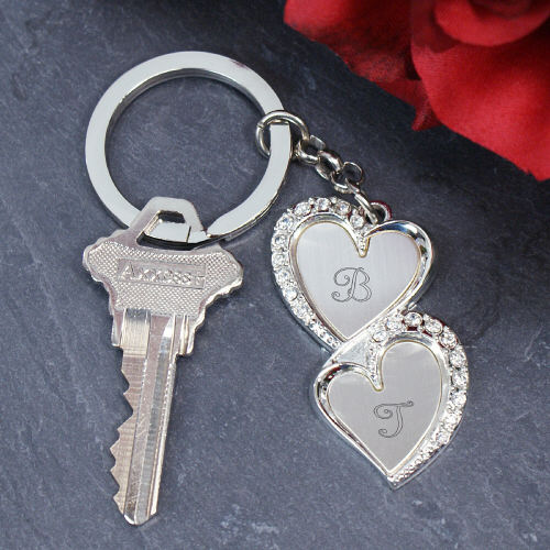 Engraved Double Heart Key Chain, Couples Key Chain, Key Chains, Anniversary Gift, Valentines Gift, Personalized Key Chain, Best Friend Gift