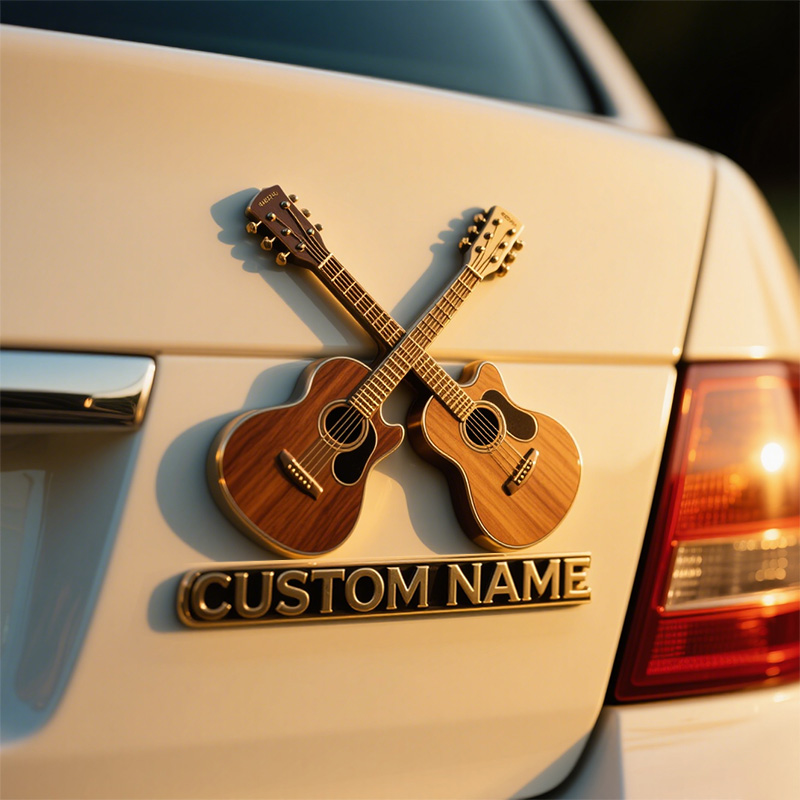 Personalized Two Guitars Metal Car Logo Decoration