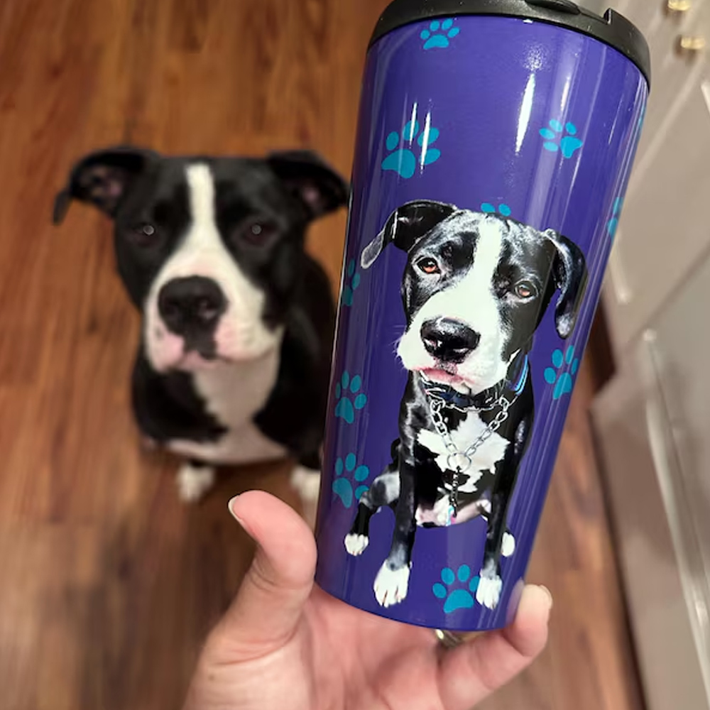 Personalized 1-4 Pet Photos Water Bottle with Name, Stainless Steel Insulated 20/15/10oz  Cat/Dog Face Tumbler, Birthday Gift for Pet Owners/Lovers