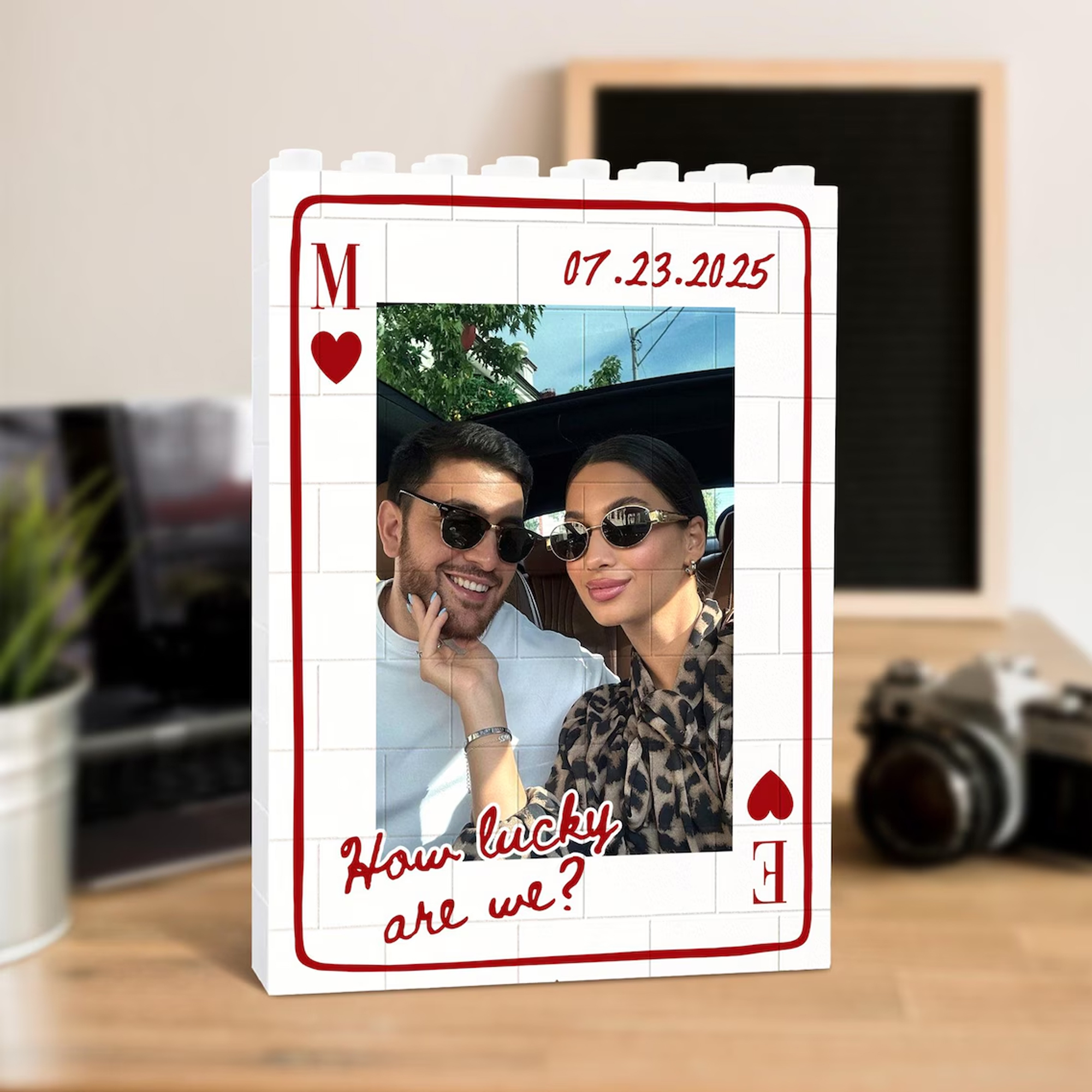 Personalized Couple Photo & Date Poker Building Blocks, Romantic Picture Brick Puzzle, Home Decor, Anniversary/Valentine's Day Gift for Couple/Him/Her