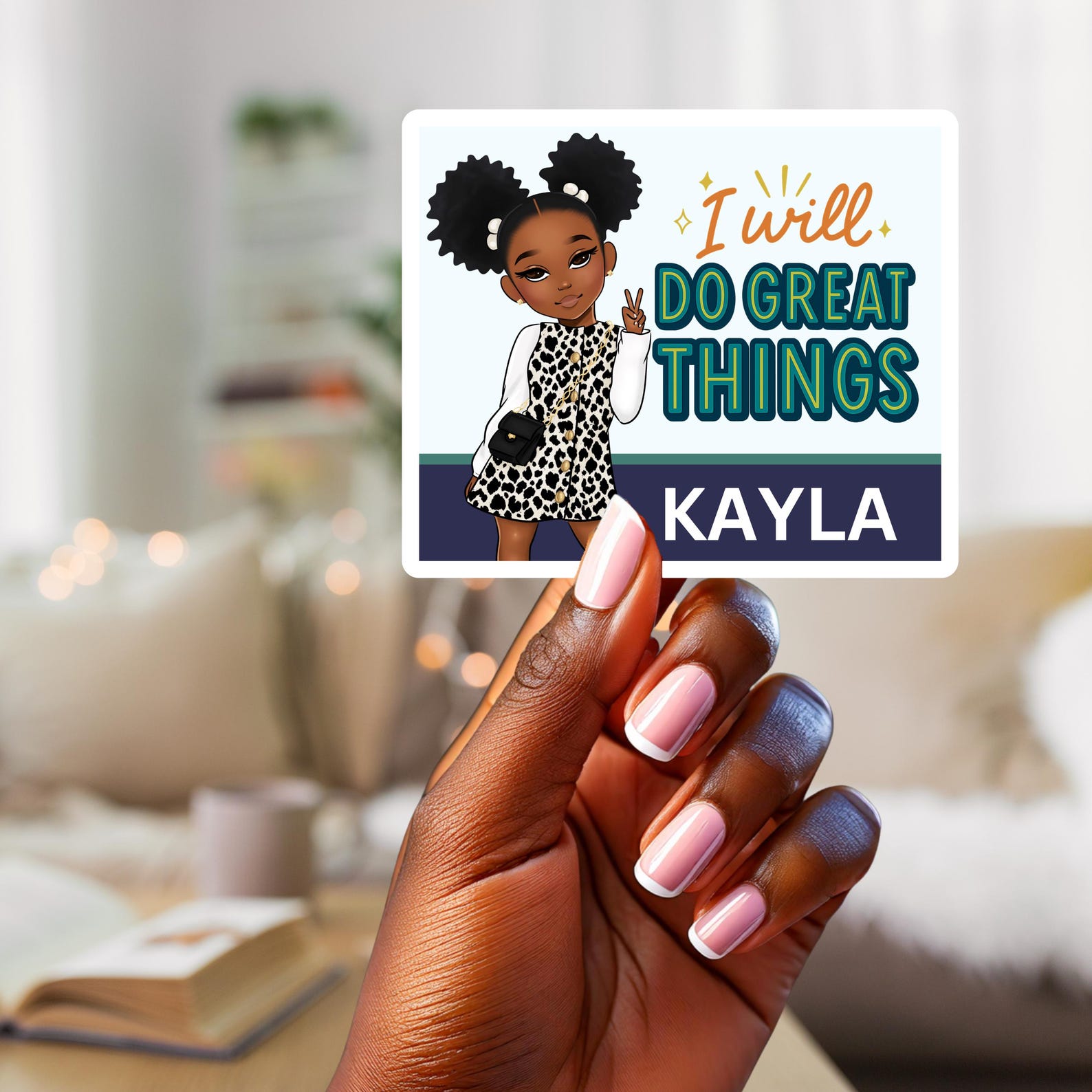 (Set of 2pcs)Custom Self-Love Cartoon Black Girl Stickers with Name, Motivational Stickers, Kindle/Laptop Decals, Birthday Gifts for Black Girls/Her