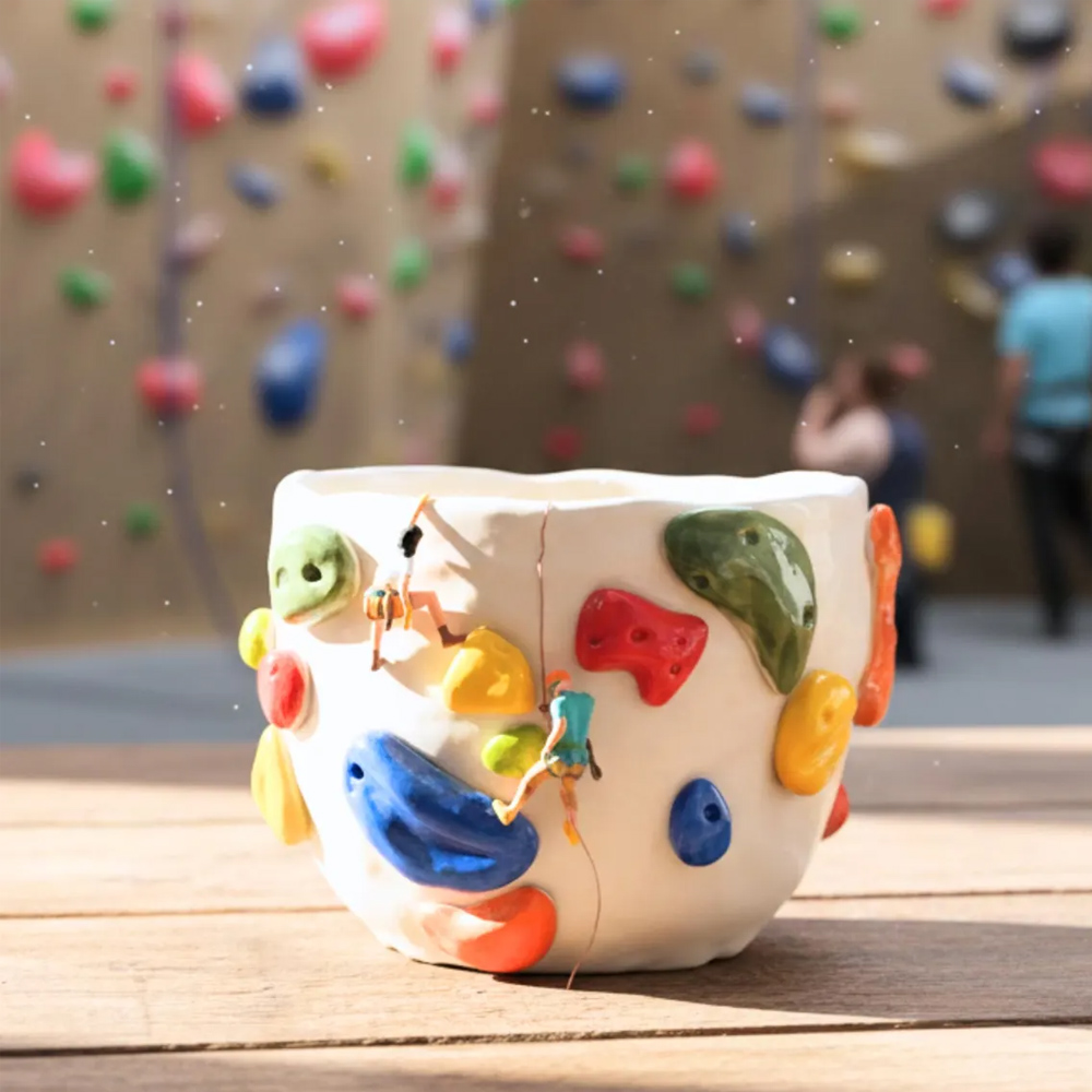 Custom 3D Bouldering Wall Mug, Ceramic Handmade Rock Climbing Coffee Cup with Mini Climber Figurine, Birthday Gift for Climbing/Outdoor Lovers/Friends