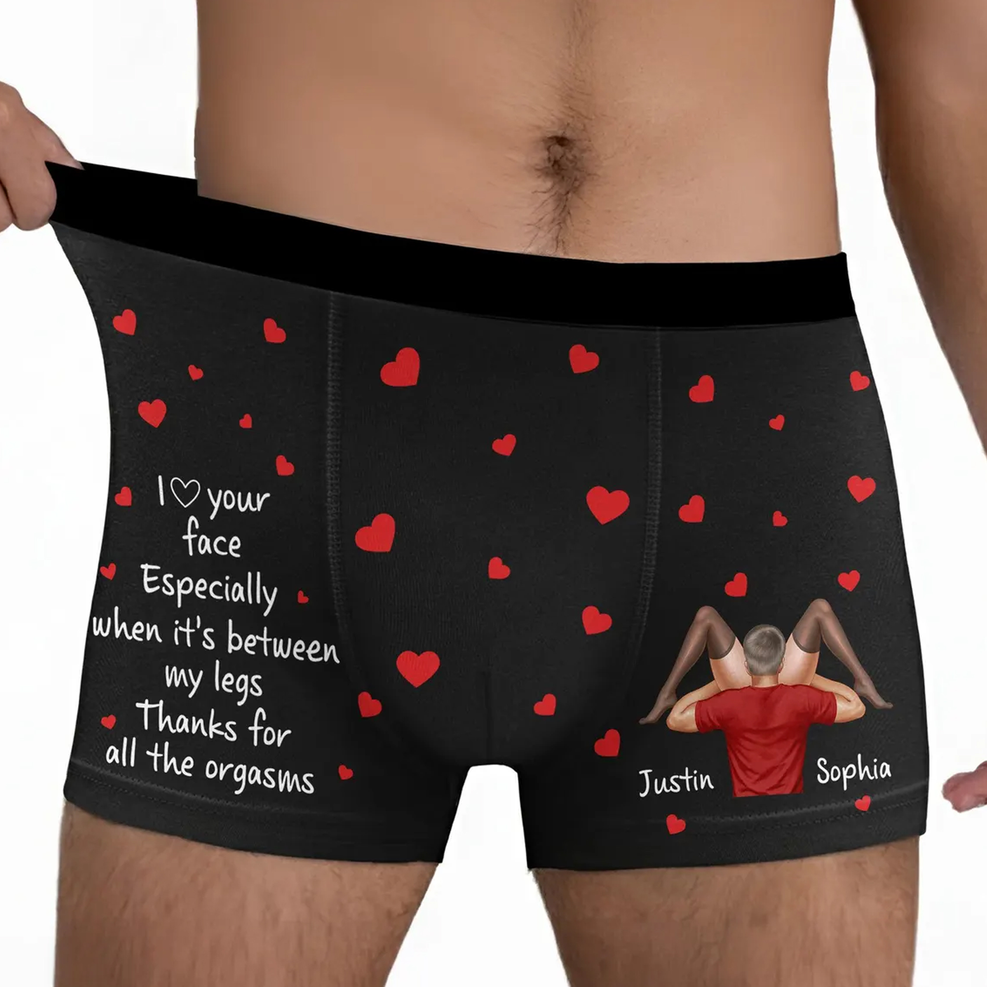 Personalized I Love Your Face Between My Legs Boxer Briefs with Couple Names, Funny Men's Underwear, Valentine's Day Gift for Him/Husband/Boyfriend