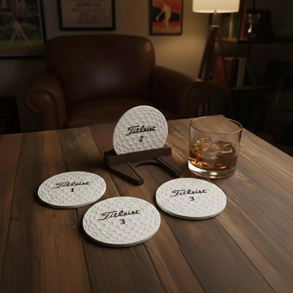Personalized Name Golf Ball Coaster Set with Holder, Insulated Non-slip Coasters, Kitchen Supplies, Birthday/Housewarming Gift for Golf Lovers/Players