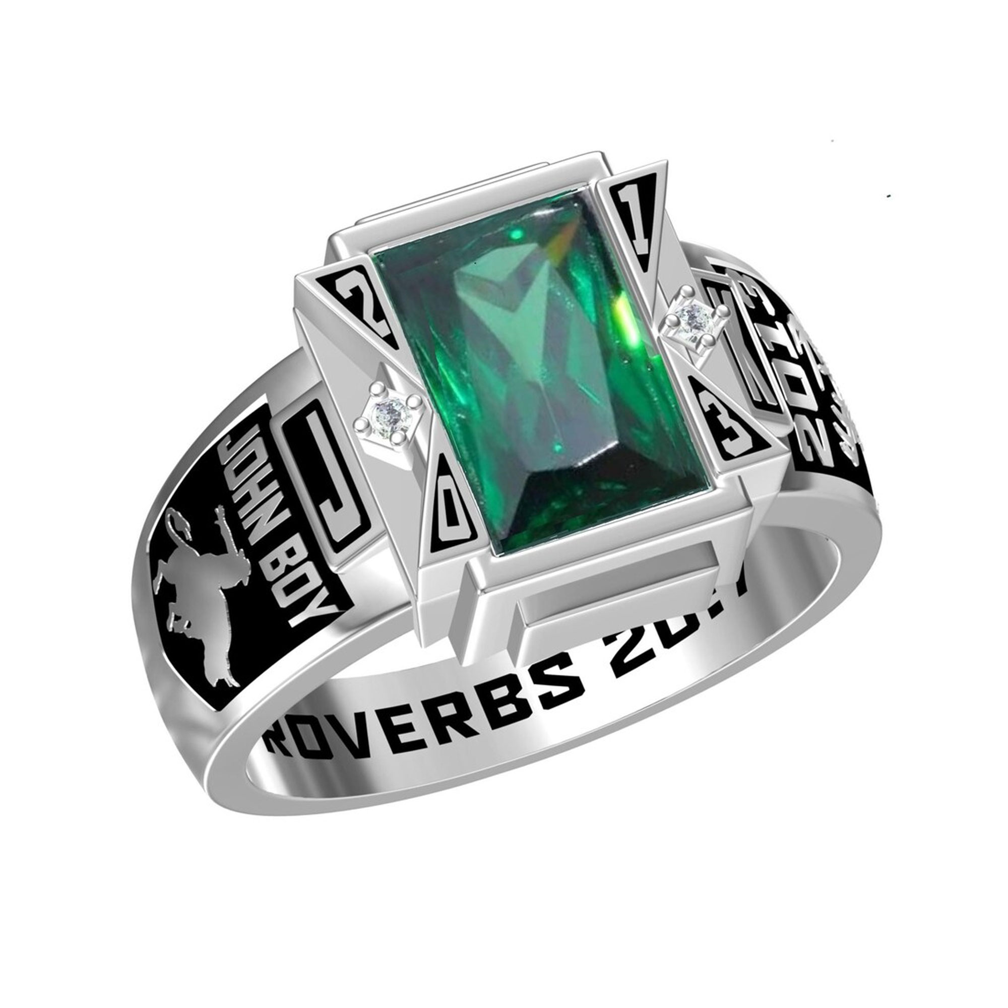 Personalized Engraved Logo Men's Ring with Birthstone, Sterling Silver 925 High School/College Graduation Jewelry, Party Favor, Gift for Graduates/Him