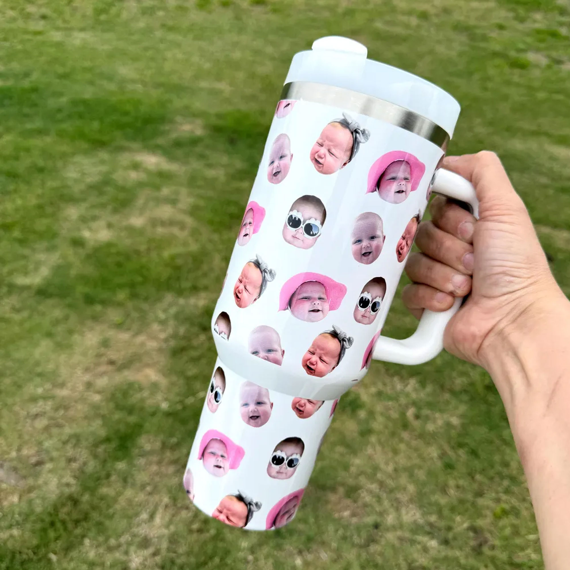 Personalized Family 1-8 Faces Tumbler, Stainless Steel 16/20/40oz Insulated Travel Photo Water Bottle, Birthday/Mother's Day Gift for Mom/Grandma/Her