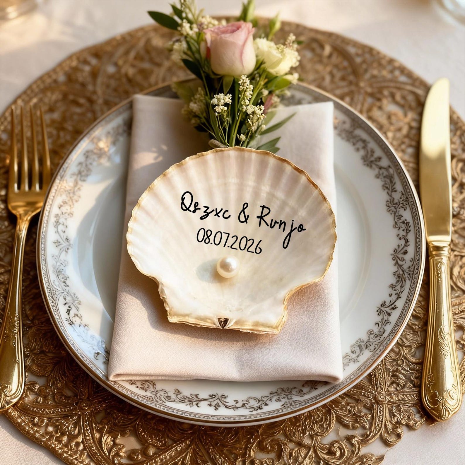 (Set of 5pcs)Personalized Wedding Oyster Shell Name Tag, Elegant Shell Place Cards, Wedding Place Cards, Beach Party Favors, Gift for Guests/Friends