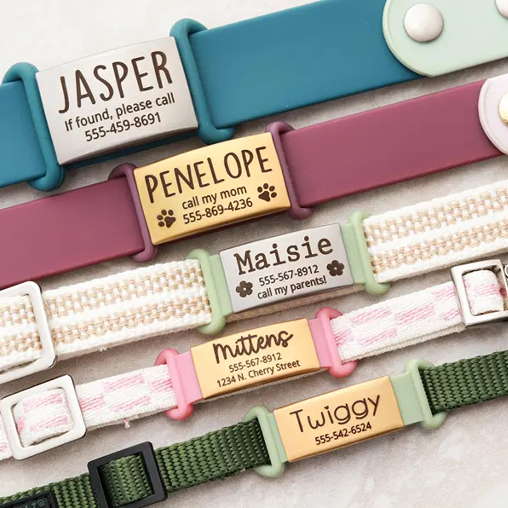 Personalized Engraved Slide on Quiet Pet ID Tag, Silicone Multi-Color Dog/Cat Collar Charm, Pet Accessory, Birthday Gift for Dog Mom/Dad/Pet Owners