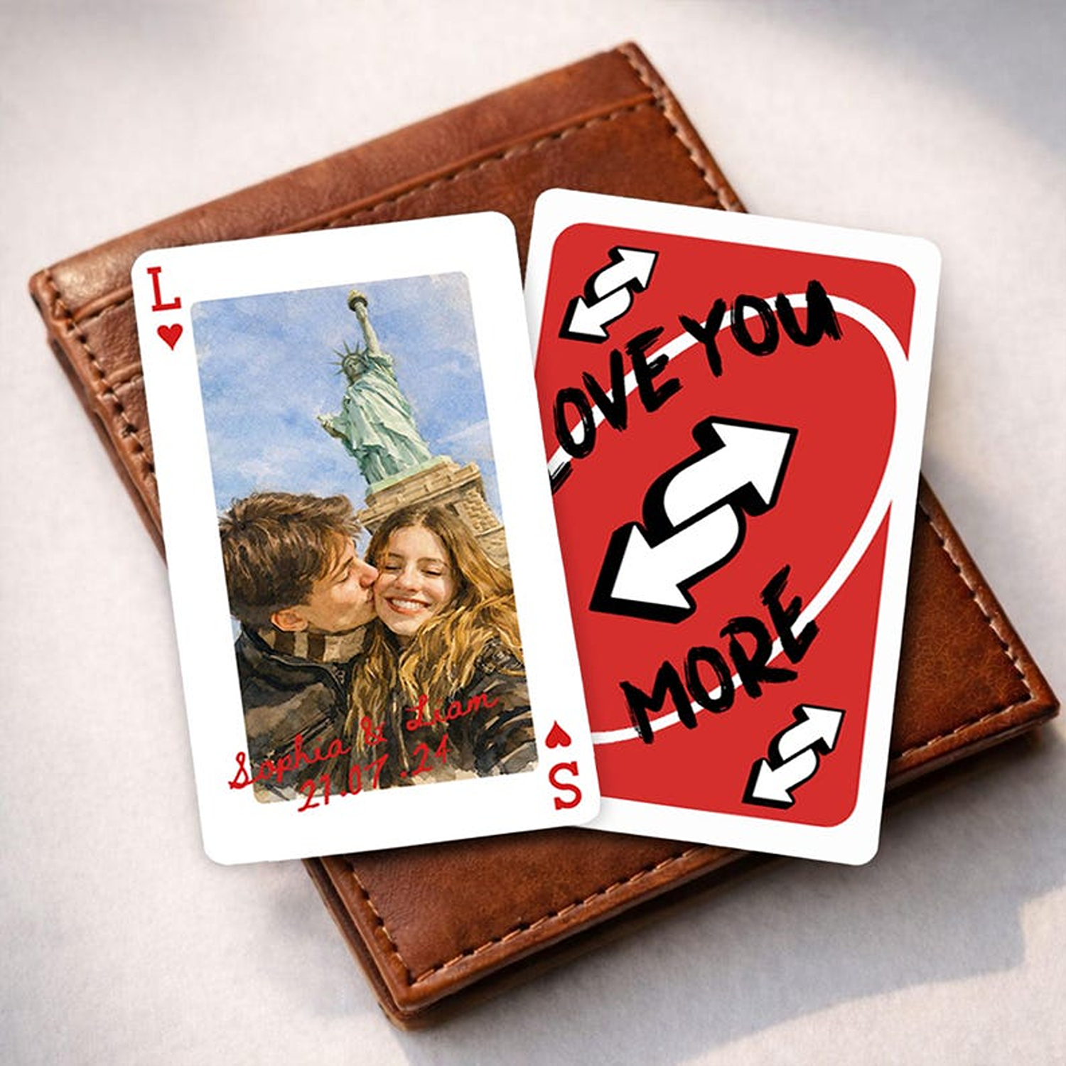 Personalized Love You More Reverse Wallet Card with Photo, Romantic Metal Memory Card, Long Distance/Birthday/Anniversary Gift for Wife/Husband/Couple