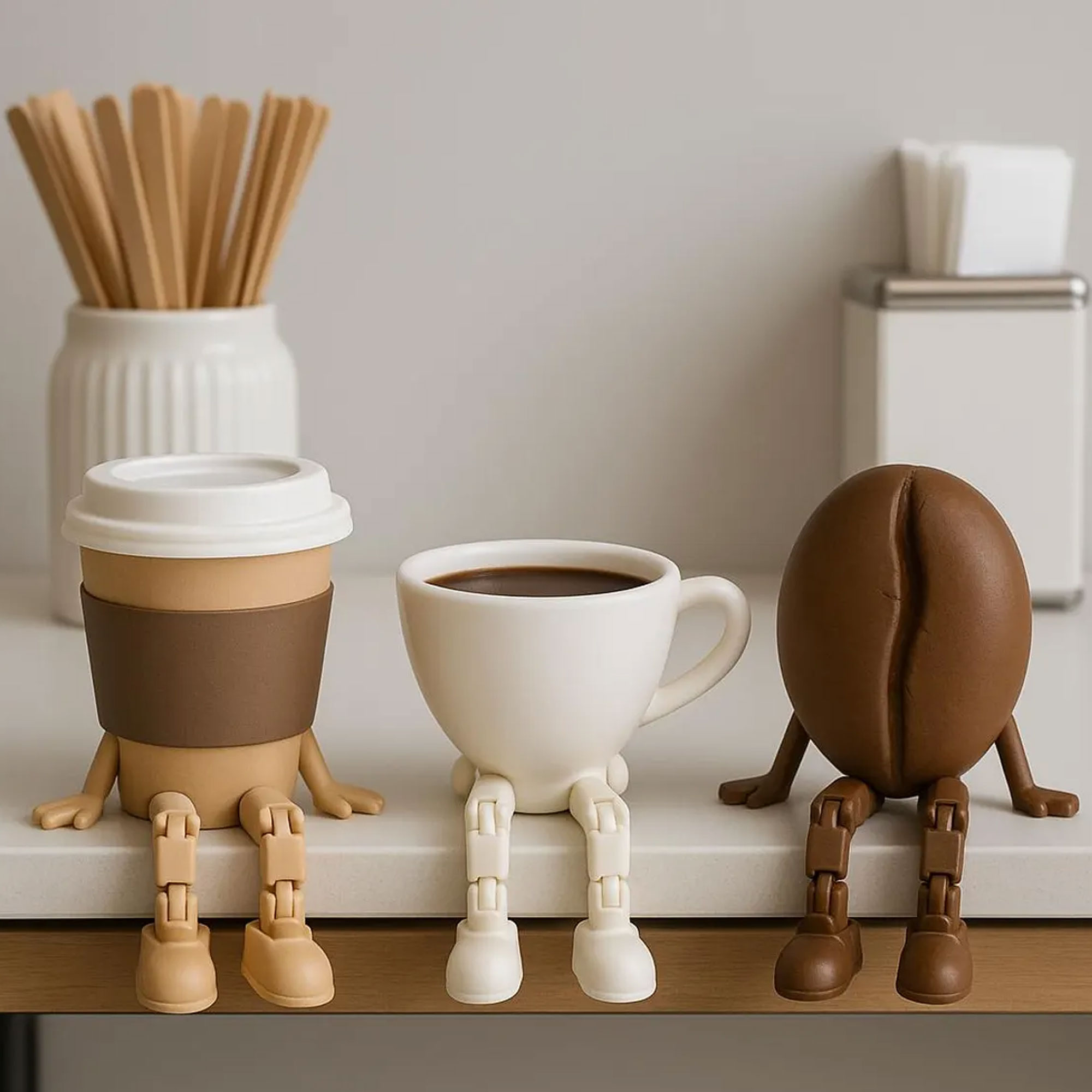 Personalized Espresso Coffee Theme Articulated Buddy with Emoticon, Cute 3D Printed Coffee Toy, Baristas & Office Desk Decor, Gift for Coffee Lovers