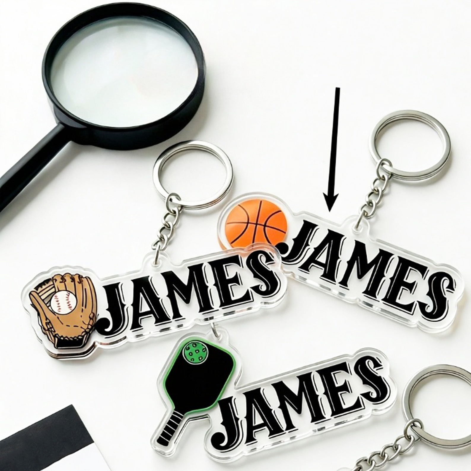 Personalized Name Sports Ball Keychain, Baseball/Basketball/Football/Pickleball Backpack Tag, Team Award, Gift for Sports Players/Teammates/Coaches
