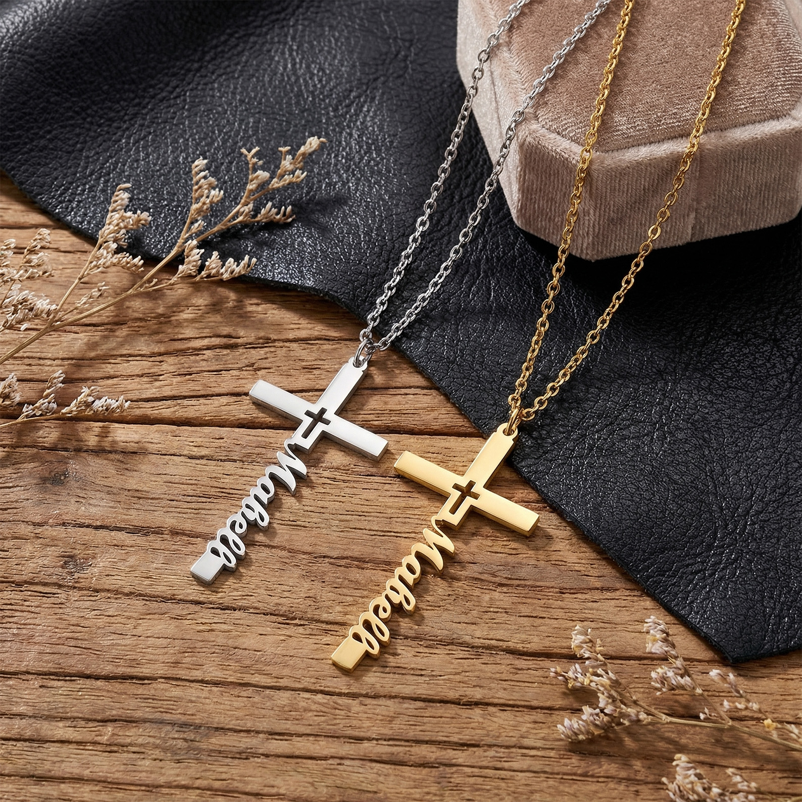 Personalized Name Cross Pendant Necklace, Sterling Silver 925 Dainty Faith Jewelry, Birthday/Mother's Day/Christening Gift for Her/Mom/Family