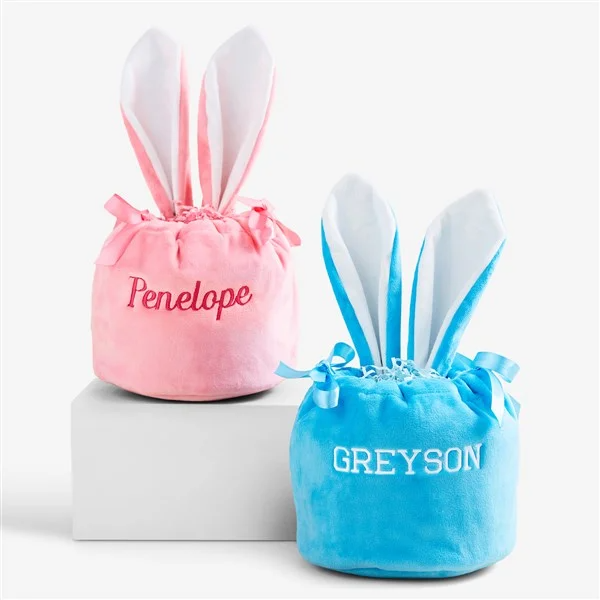 Mini Bunny Ears Embroidered Velvet Drawstring Easter Treat Bag