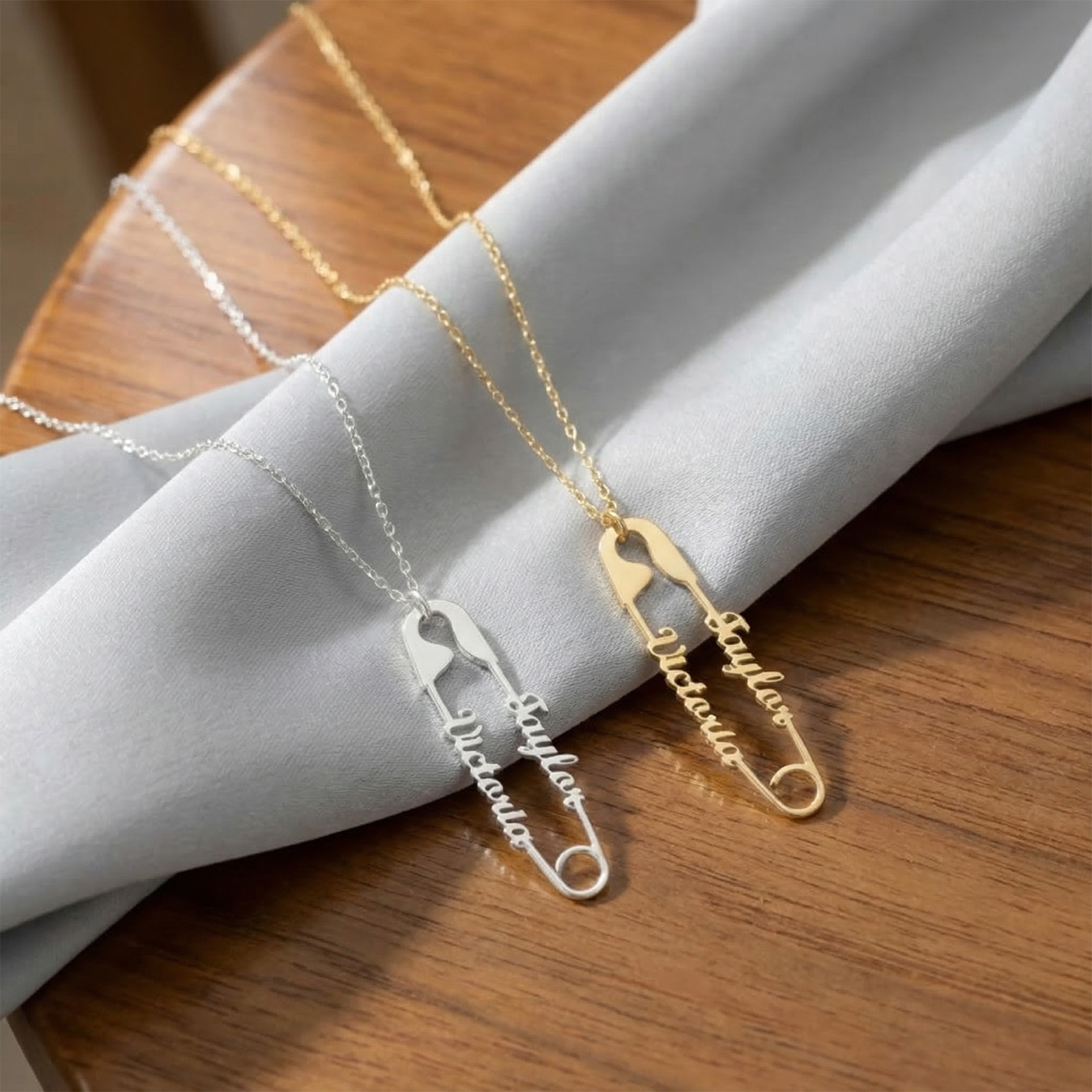 Personalized Double Name Pin Necklace, Sterling Silver 925 Dainty Pendant Women's Jewelry, Birthday/Mother's Day/Anniversary Gift for Her/Mom/Grandma