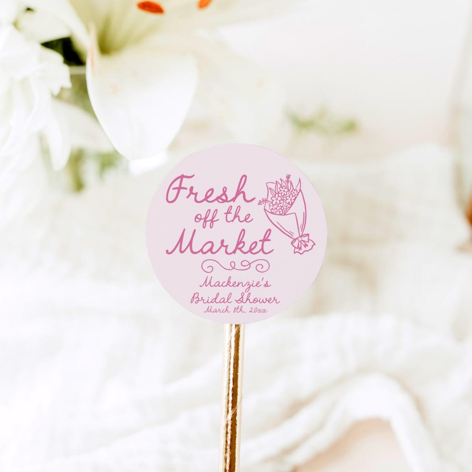 Custom Fresh Off the Market Stickers with Name, Floral Bridal Shower Gift Box Labels, Bachelorette Party Favors, Wedding Gift for Newlyweds/Friends