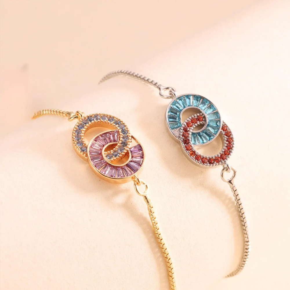 Personalized Birthstones Mom & Daughter Interlocking Rings Bracelet, Dainty Stackable Family Bracelet, Birthday/Mother's Day Gift for Her/Mom/Daughter