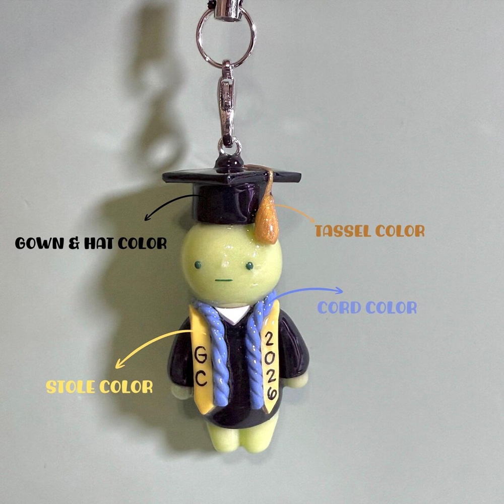 Custom Graduation Cartoon Figurine Keychain, Clay Glow-in-the-dark Backpack Charm, Grad Keepsake, Graduation/Anniversary Gift for Graduates/Him/Her