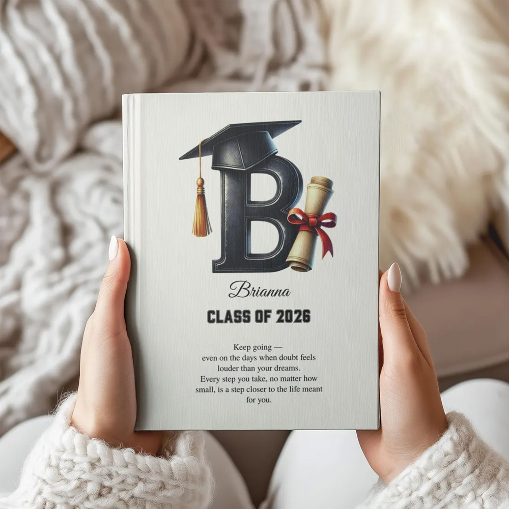 Personalized Alphabet Grad Cap Journal with Name, A5 Hardcover Notebook, Senior College High School Class of 2026 Memory Book, Gift for Graduates