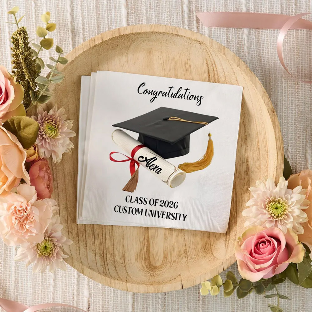 (Set of 15 pcs)Personalized Name Graduation Cocktail Napkins, Congratulations Cap Diploma Tassel Class of 2026, Party Table Decor, Gifts for Graduates