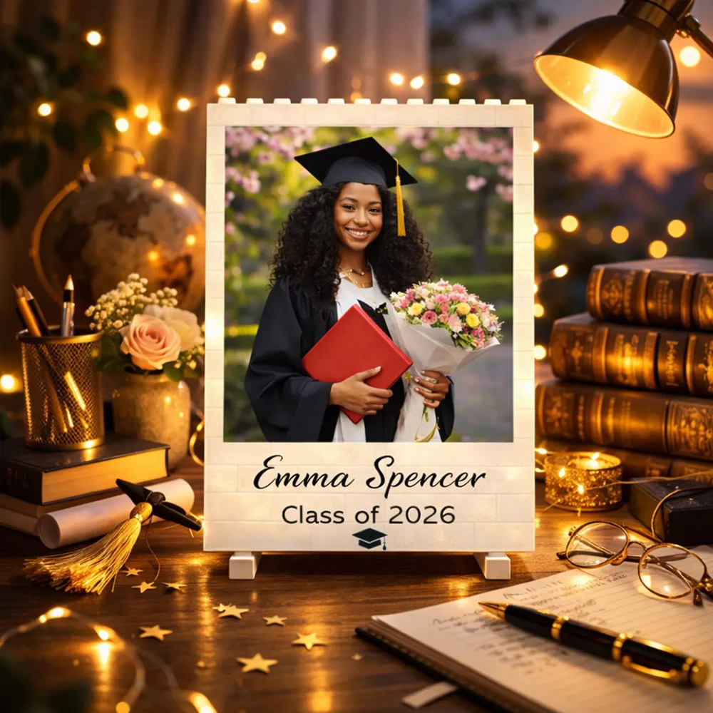 Personalized Name & Photo Graduation Building Block, Class of 2026 Brick Puzzles Frame with Stand, High School College Keepsake, Gift for Graduates