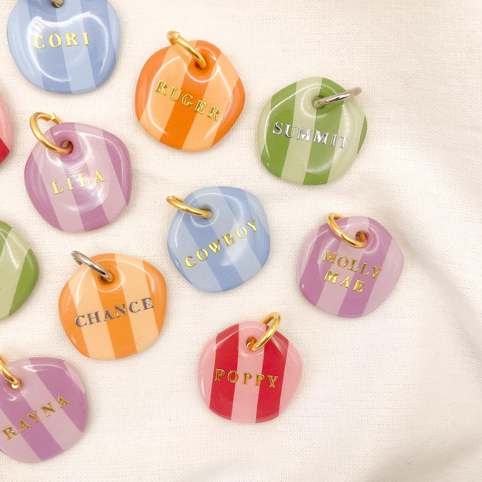 Personalized Striped Pet ID Pendant with Name, Colorful Irregular Shape Dog Cat Anti Slip Nameplate, Collar Tag, Birthday Gift for Pet Owners/Lovers