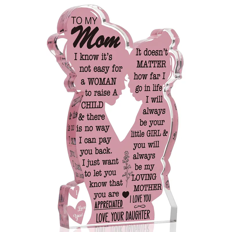 To My Mom Letter Pattern Acrylic Photo Plaque, Birthday Gift for Mom From Daughter, Personalized Acrylic Plaque Sign for Desk Signage Decoration, Mother's Day Gift
