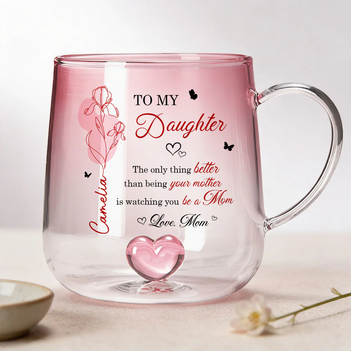 Watching You Be a Mom - Personalized Glass Mug - Custom Birth Month Flower, Heartfelt Mother's Day Gift for Daughter