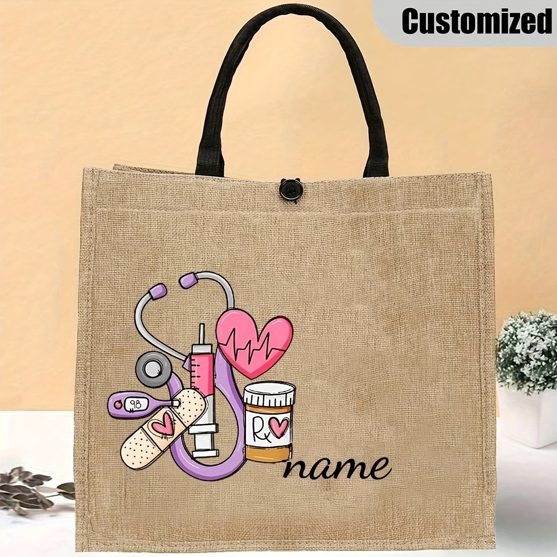 Nurse Graffiti Customizable Tote Bag with Name & State-Themed Design, Durable Nylon, Khaki Snap Closure for Nurses