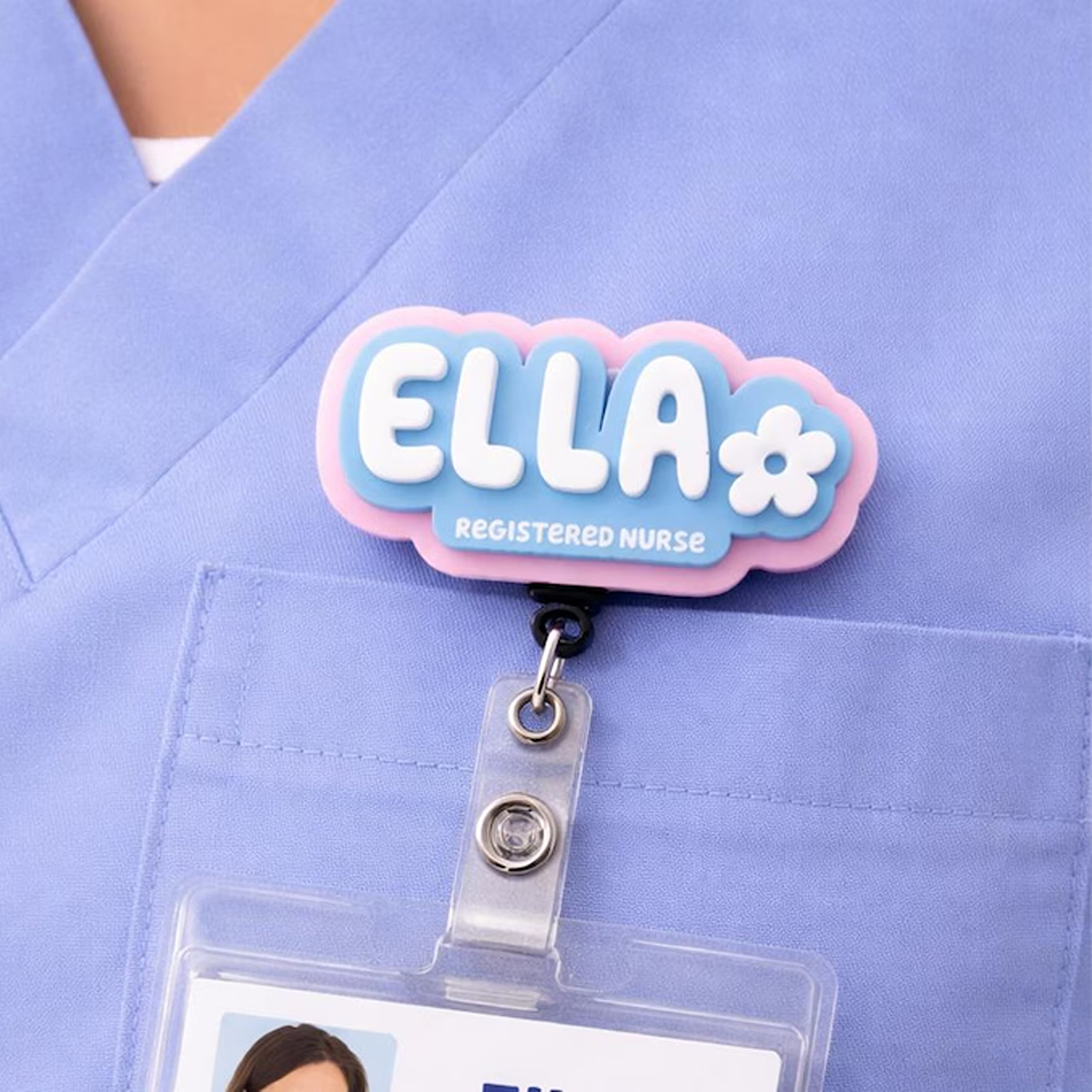 Personalised Pastel Badge Reel with 3D Name Plate, Acrylic RN Retractable ID Badge Holder, Birthday/Appreciation Gift for Nurses/Doctors/Medical Staff