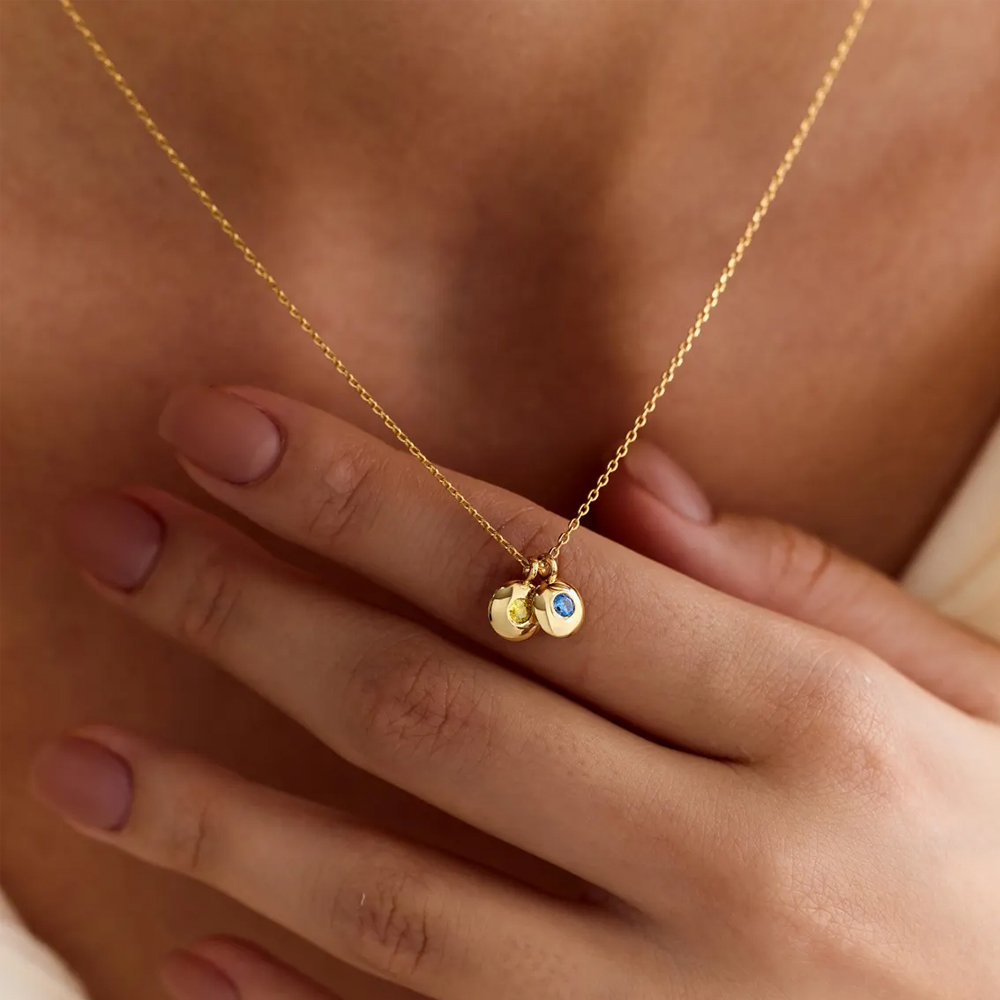 Personalized Engraved 1-7 Birthstone Discs Necklace with Initial, Minimalist Family Pendant Jewelry, Birthday/Mother's Day Gift for Her/Mom/Grandma