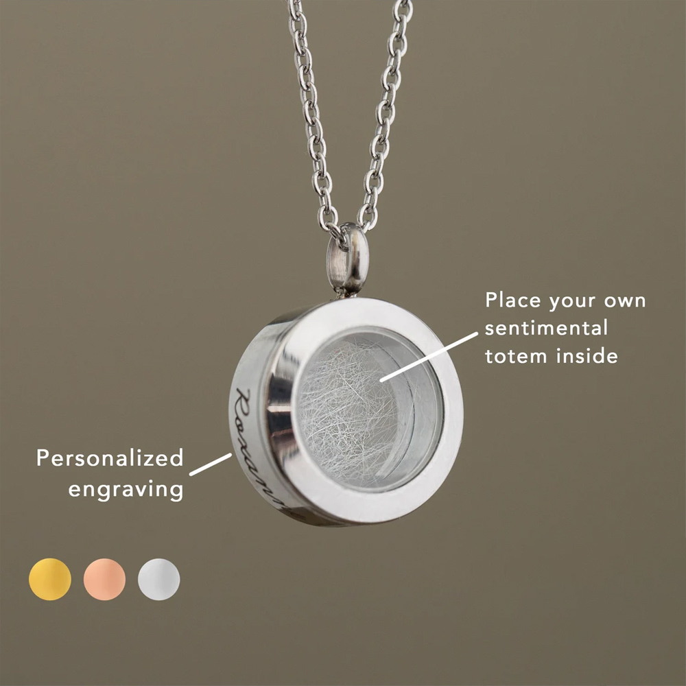 Personalized Engraved Ashes Locket Necklace with Name, Pet Hair Clear Capsule Urn Necklace, Memorial Keepsake, Pet Loss/Sympathy Gift for Pet Owners